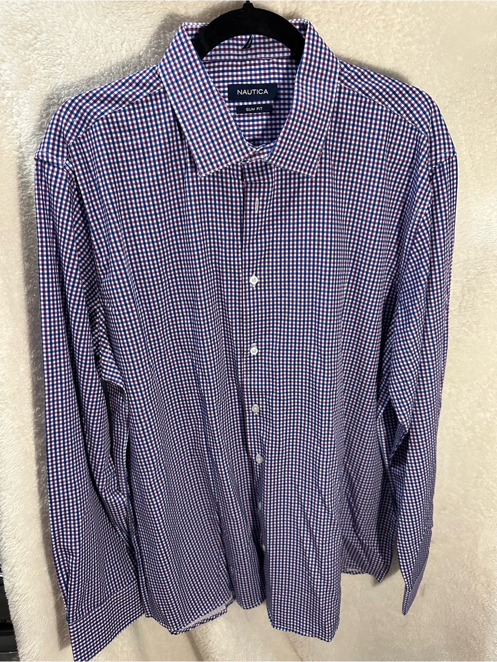 Nautica Men’s Navy and White Micro Check Dress Shirt